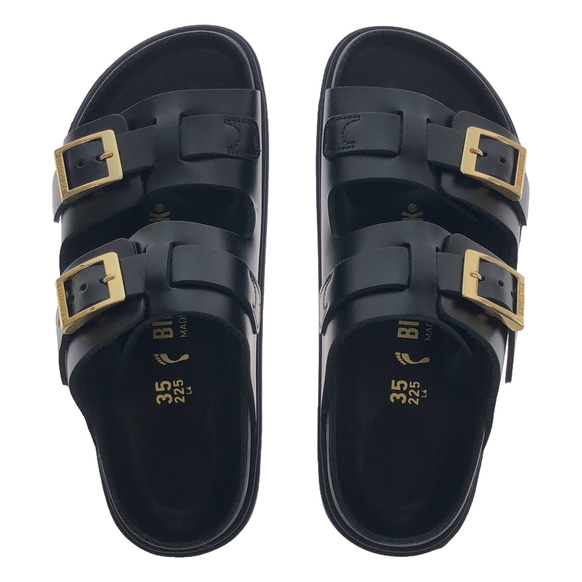 [Beautiful Condition] BIRKENSTOCK | St. Barths Natural Leather Sandals | Size 35 | Black/Gold | Women's