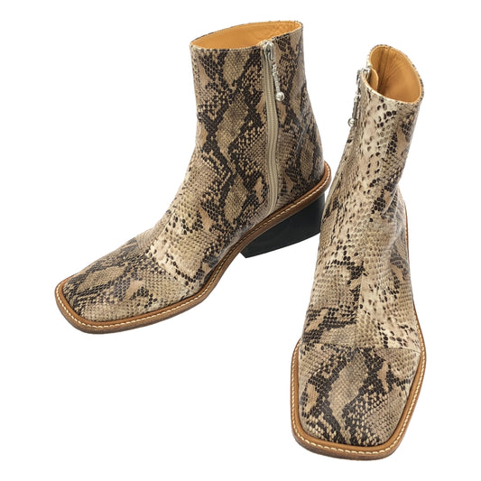 [Good Condition] THE Dallas | Python Leather Embossed Square Toe Boots | Size 38 | Brown | Women's