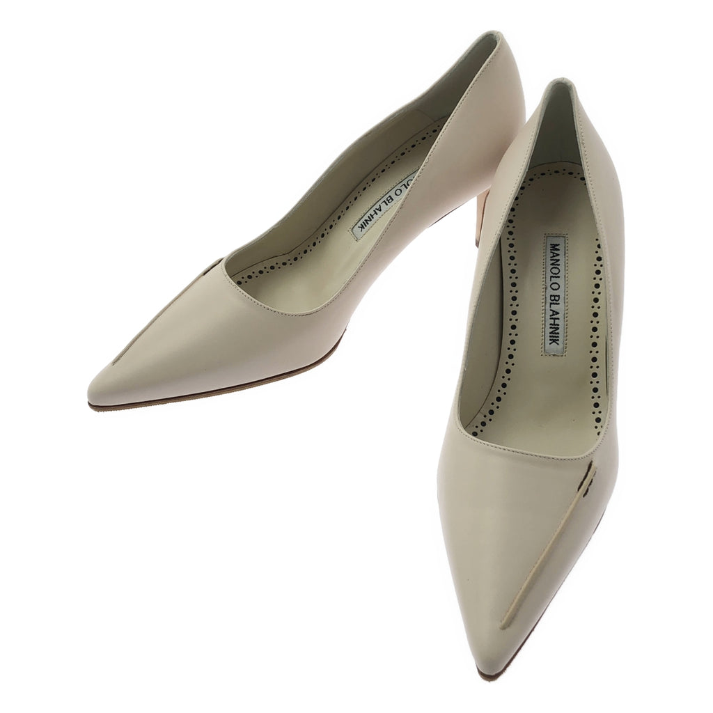 【成色極佳】MANOLO BLAHNIK | 真皮尖頭高跟鞋 | 36碼 | 米色 | 女士