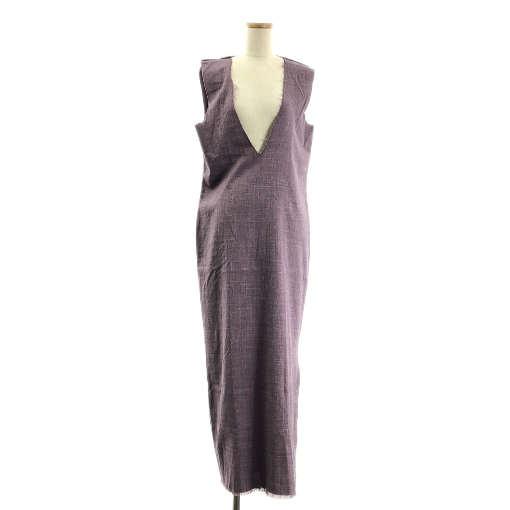 【美品】  GABRIELA COLL GARMENTS / ガブリエラコールガーメンツ | LOLO PIANA FINE WOOL V NECK DRESS ロロピアーナ カットオフ ワンピース | 1 | パープル | レディース