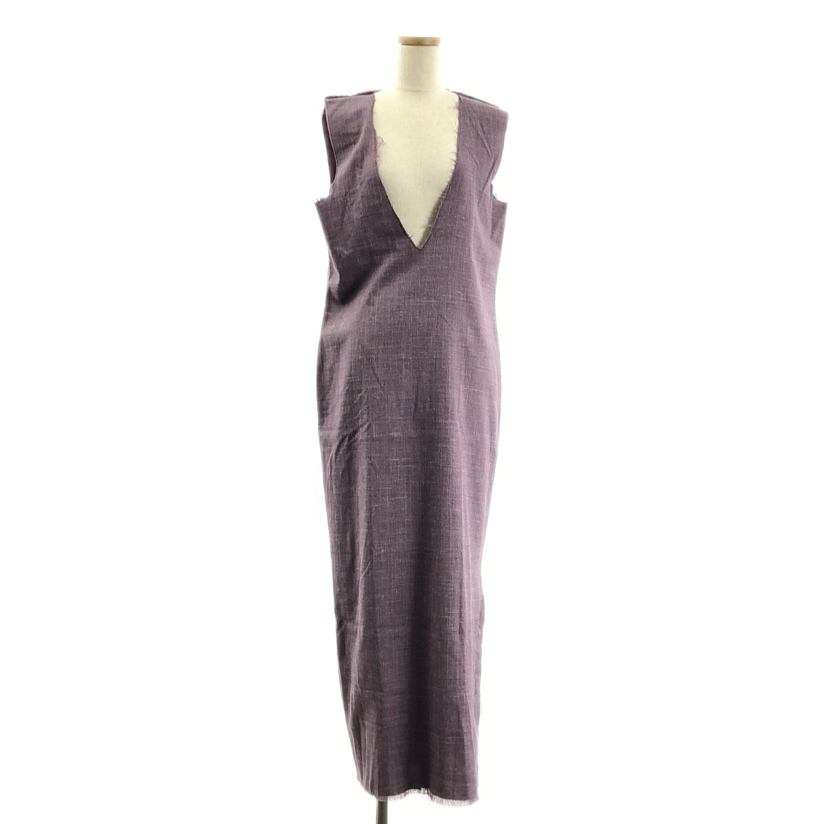 【美品】  GABRIELA COLL GARMENTS / ガブリエラコールガーメンツ | LOLO PIANA FINE WOOL V NECK DRESS ロロピアーナ カットオフ ワンピース | 1 | パープル | レディース
