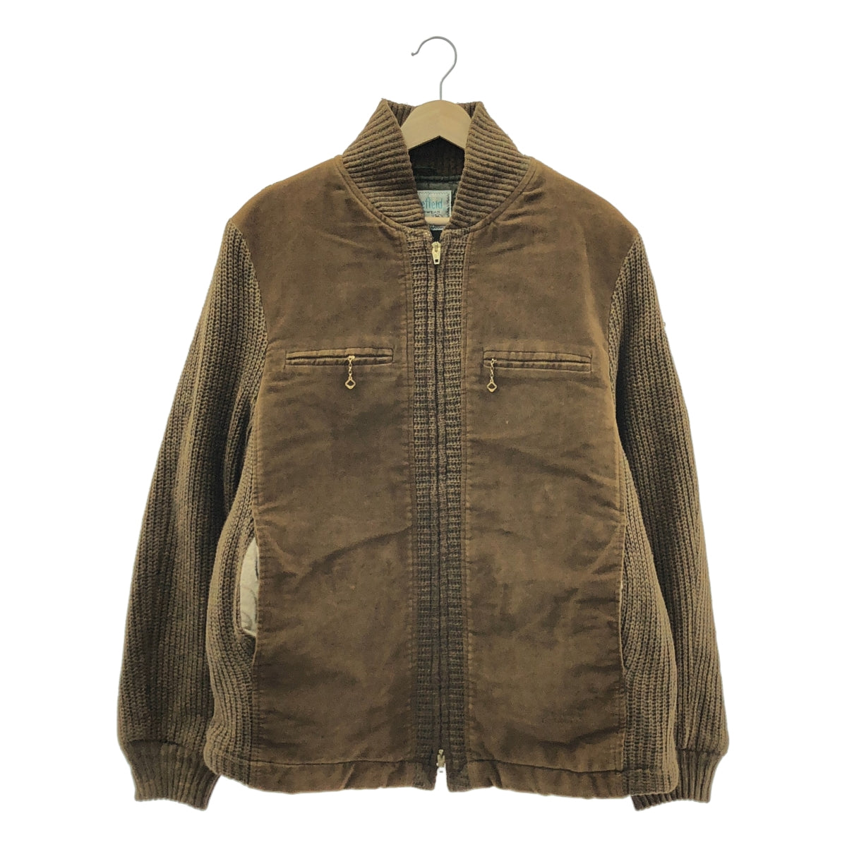 VINTAGE / 빈티지 헌옷 | 1950s 빈티지 SEDGE FIELD BLUE BELL 벨루어 전환 니트 재킷 안솜 퀼팅 | 42 | 남성