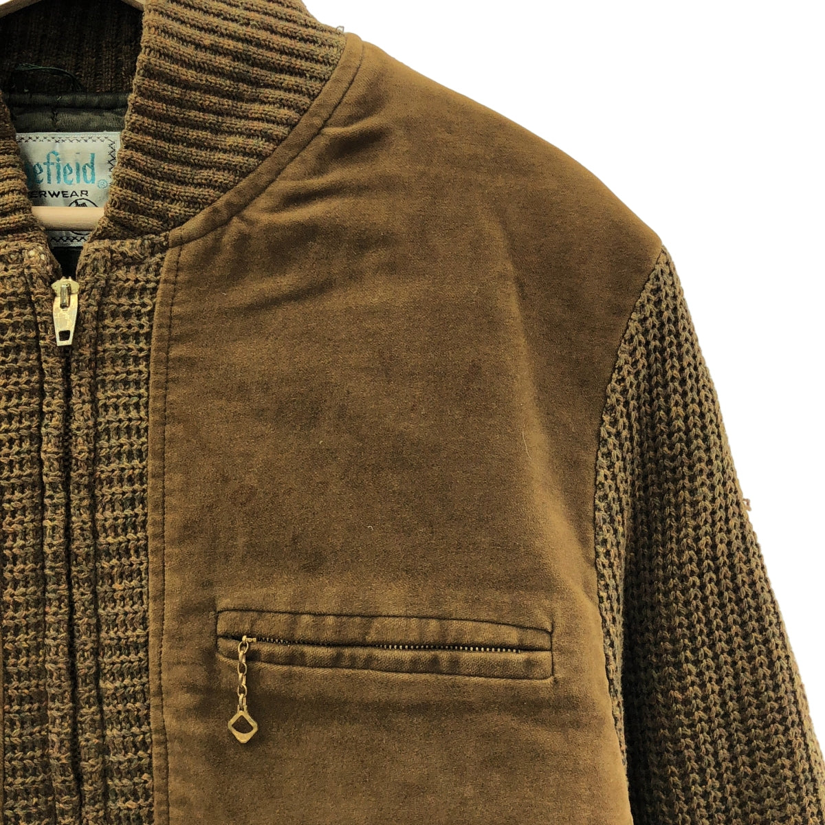 VINTAGE / 빈티지 헌옷 | 1950s 빈티지 SEDGE FIELD BLUE BELL 벨루어 전환 니트 재킷 안솜 퀼팅 | 42 | 남성