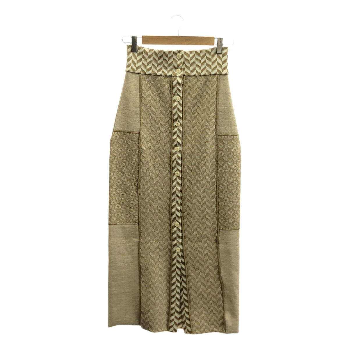 【美品】  TAN / タン | 2020AW | 総柄 モザイクパターン フロントボタン ニット スカート | F | ブラウン/ベージュ | レディース