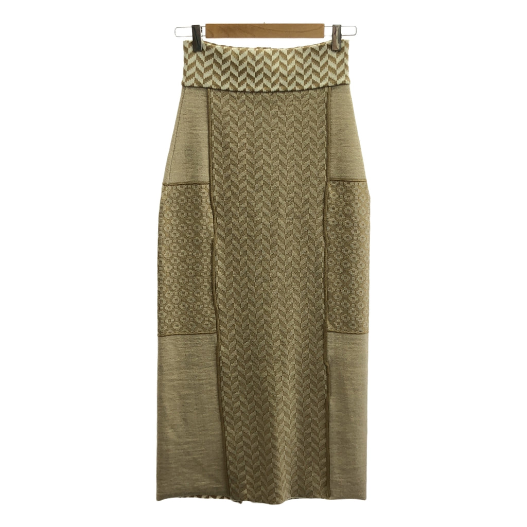 【美品】  TAN / タン | 2020AW | 総柄 モザイクパターン フロントボタン ニット スカート | F | ブラウン/ベージュ | レディース