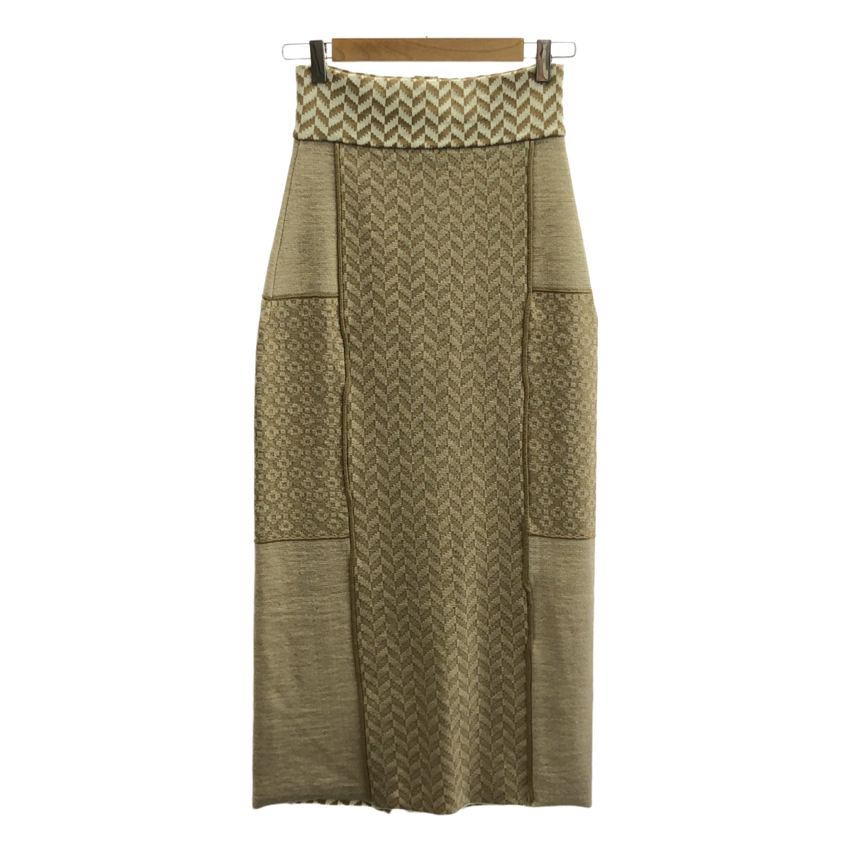【美品】  TAN / タン | 2020AW | 総柄 モザイクパターン フロントボタン ニット スカート | F | ブラウン/ベージュ | レディース
