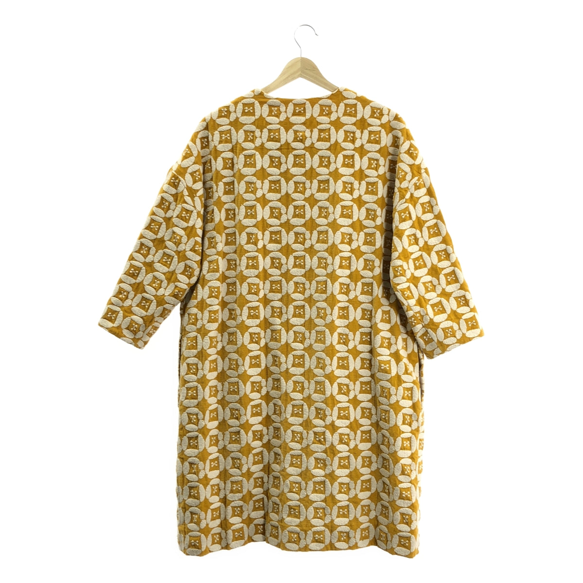 [狀況極佳] mina perhonen | dear | 刺繡無領大衣 | 全襯裡 | 38碼 | 芥末黃 | 女款