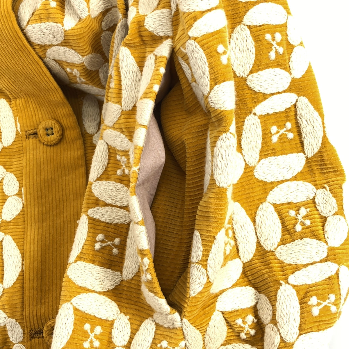 [狀況極佳] mina perhonen | dear | 刺繡無領大衣 | 全襯裡 | 38碼 | 芥末黃 | 女款