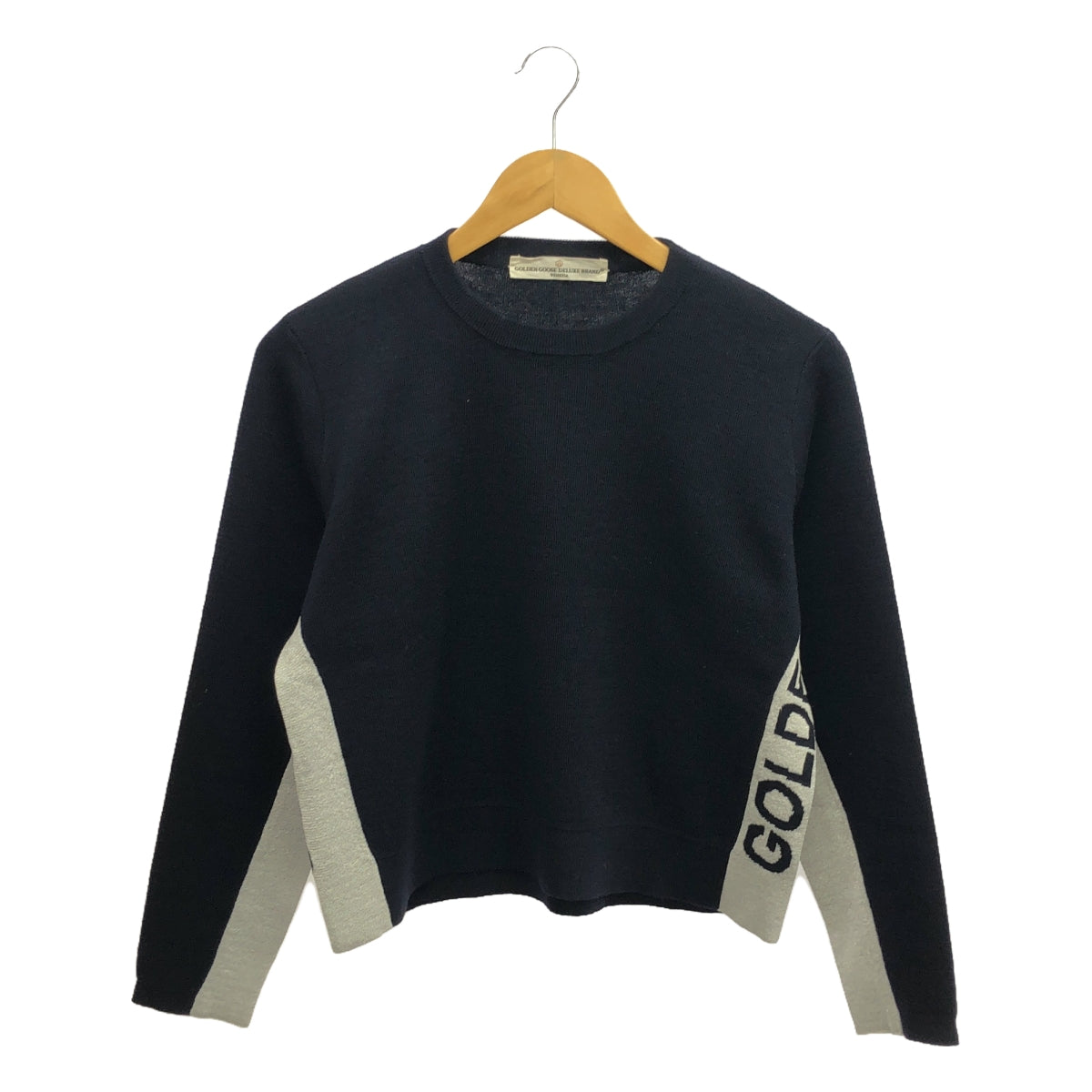 GOLDEN GOOSE | Sideline Logo Crew Neck Knit Pullover | XXS | Navy/Silver | Women's