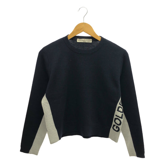 GOLDEN GOOSE | Sideline Logo Crew Neck Knit Pullover | XXS | Navy/Silver | Women's