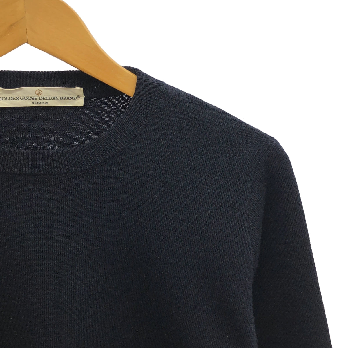 GOLDEN GOOSE | Sideline Logo Crew Neck Knit Pullover | XXS | Navy/Silver | Women's