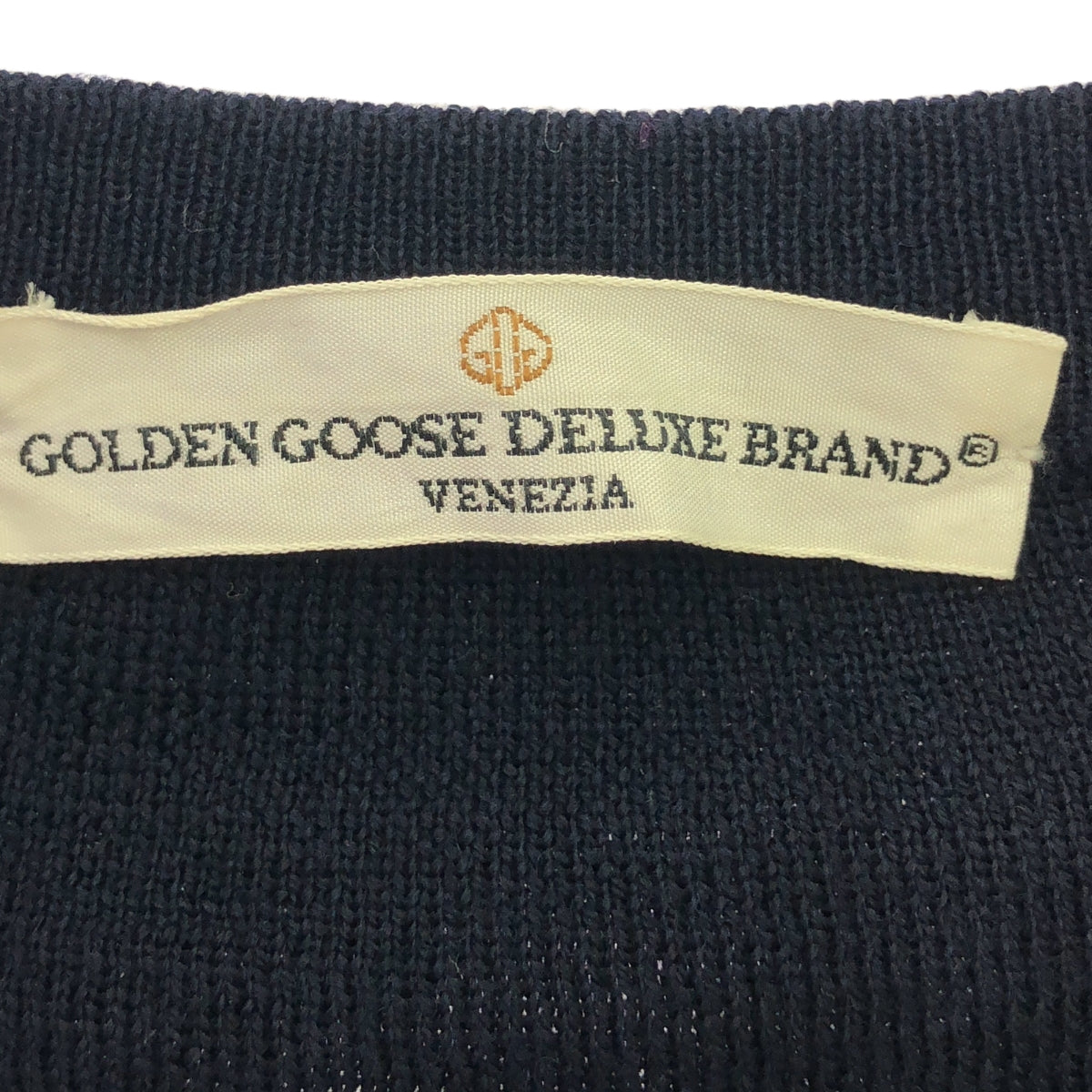 GOLDEN GOOSE / ゴールデングース | サイドライン ロゴ クルーネック ニット プルオーバー | XXS | ネイビー/シルバー | レディース