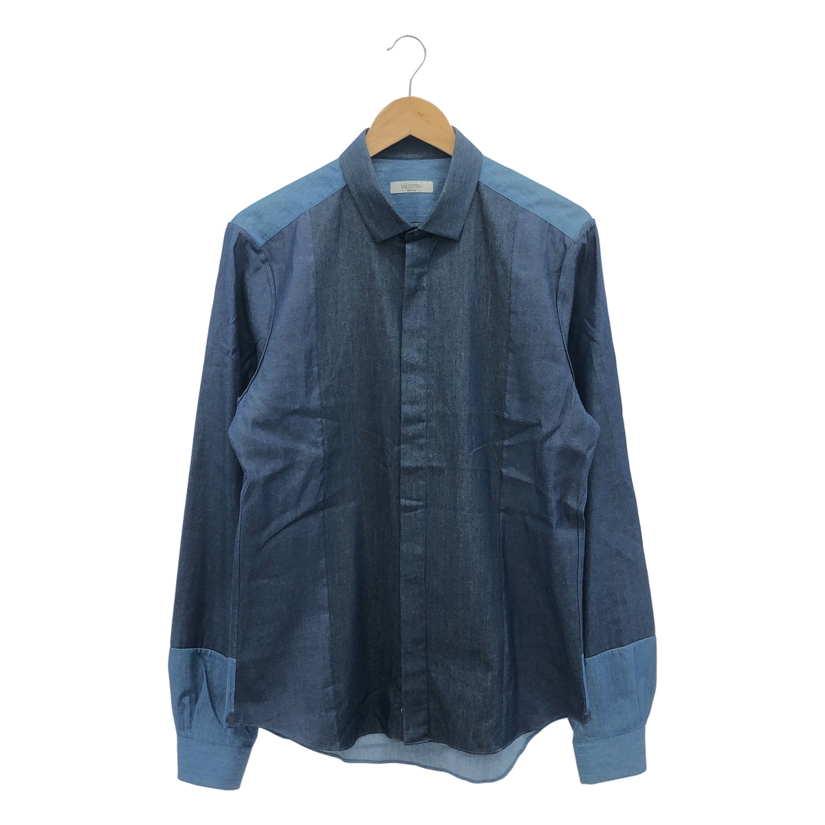 VALENTINO / ヴァレンティノ | ショートカラー インディゴ コットン パネル シャツ | 41 | インディゴ | メンズ