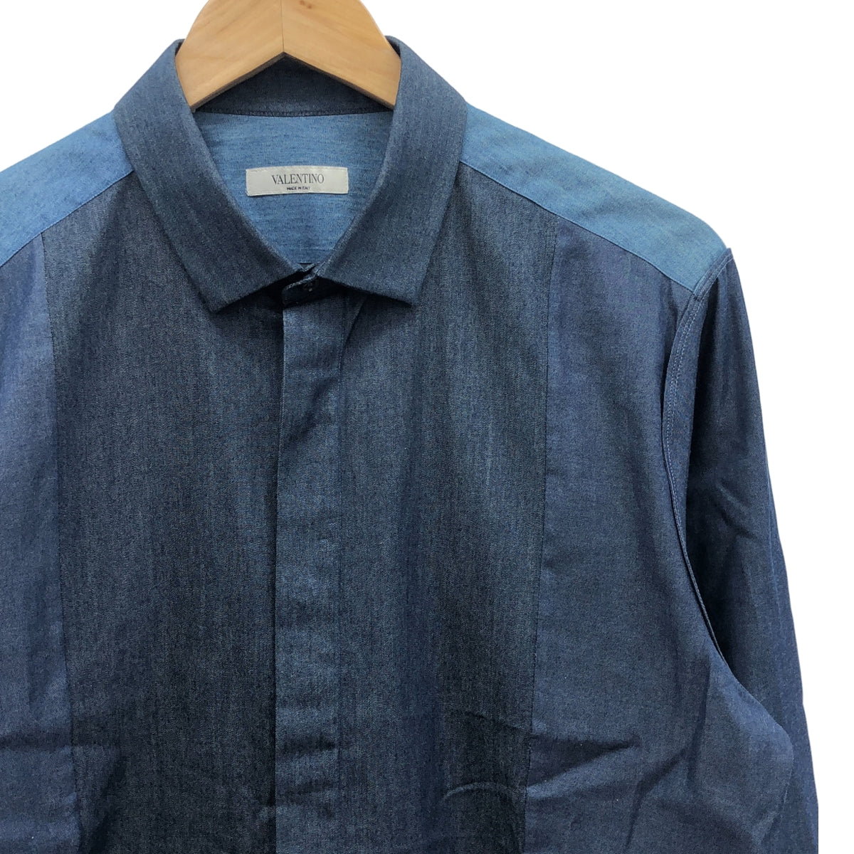 華倫天奴 | 短領靛藍棉拼接襯衫 | 尺寸 41 | 靛藍 | 男款