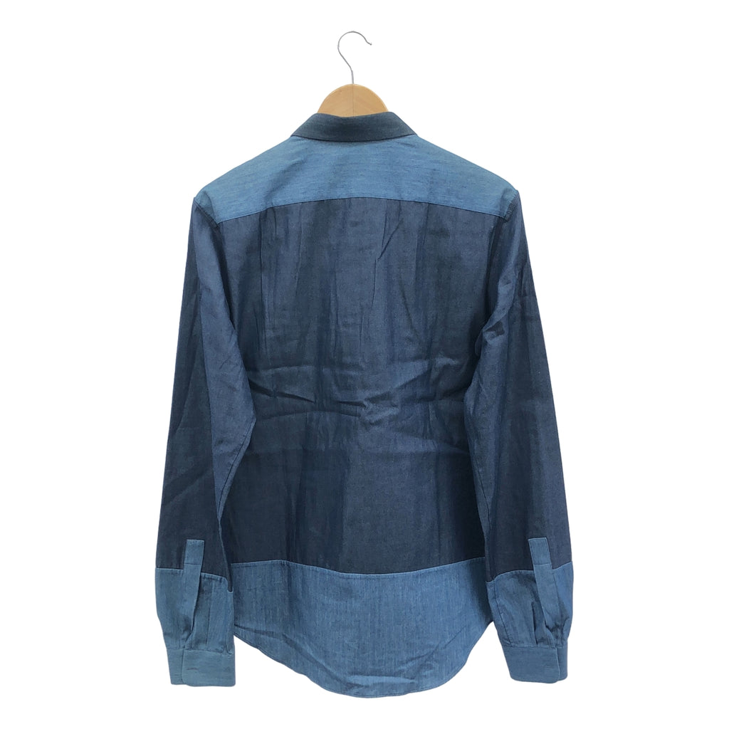 VALENTINO / ヴァレンティノ | ショートカラー インディゴ コットン パネル シャツ | 41 | インディゴ | メンズ
