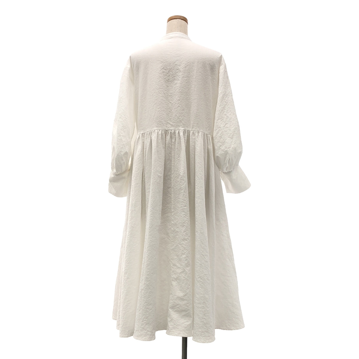 Re:poris | Band collar gathered shirt dress | S | White | Women's