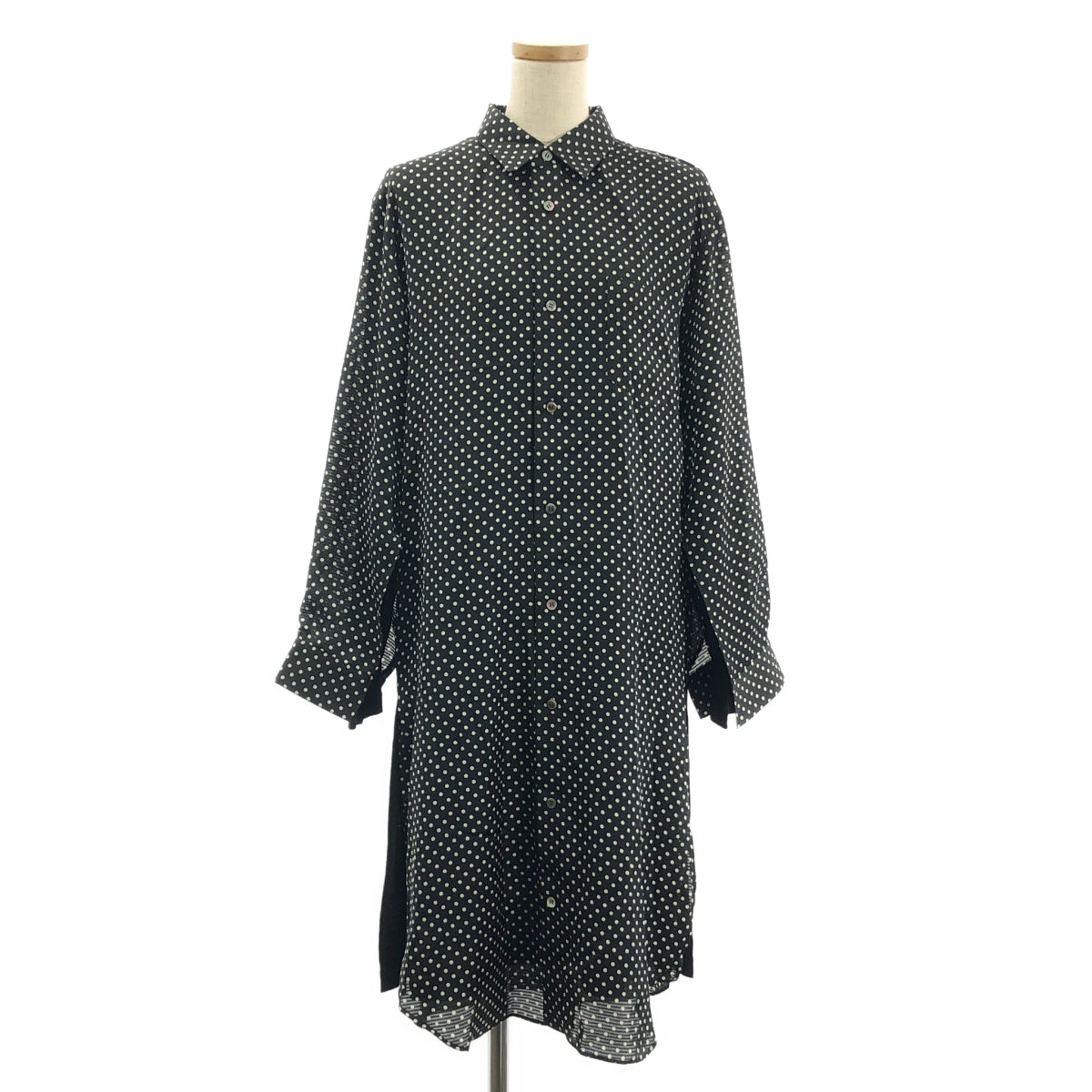 JUNYA WATANABE COMME des GARCONS / ジュンヤワタナベ | 2019AW | ポリエステル ドット 総柄 レイヤード スリット シャツ ワンピース | M | レディース
