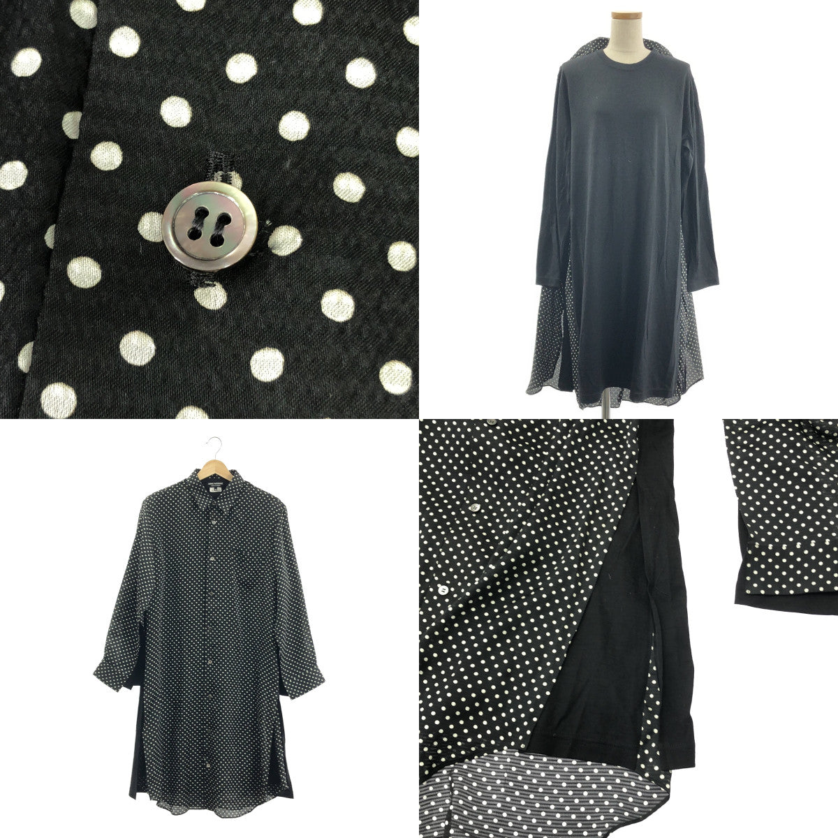 JUNYA WATANABE COMME des GARCONS / ジュンヤワタナベ | 2019AW | ポリエステル ドット 総柄 レイヤード スリット シャツ ワンピース | M | レディース