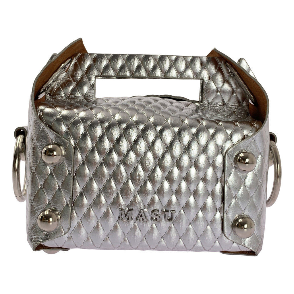 【美品】  MASU / エムエーエスユー | LEATHER CAKE BAG ケーキボックス レザーバッグ | シルバー | メンズ