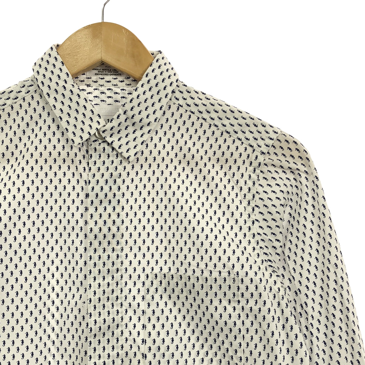 【美品】  Engineered Garments / エンジニアドガーメンツ | Short Collar Shirt Seahorse Print シーホース タツノオトシゴプリント ショートカラーシャツ | 1 | ホワイト | レディース
