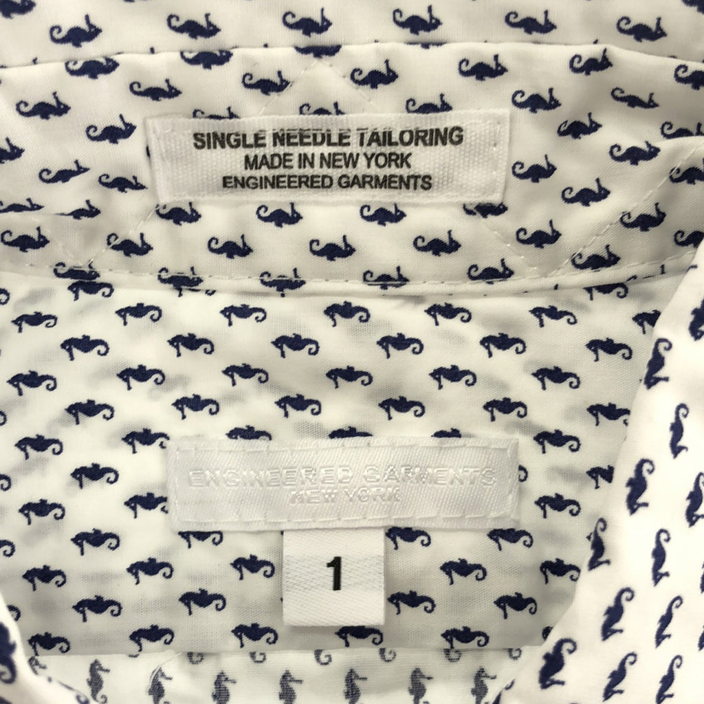 【美品】  Engineered Garments / エンジニアドガーメンツ | Short Collar Shirt Seahorse Print シーホース タツノオトシゴプリント ショートカラーシャツ | 1 | ホワイト | レディース
