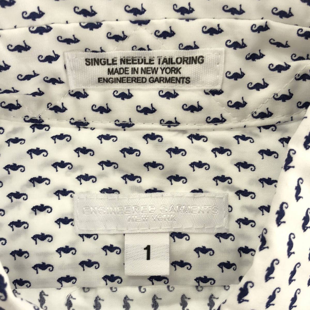 【美品】  Engineered Garments / エンジニアドガーメンツ | Short Collar Shirt Seahorse Print シーホース タツノオトシゴプリント ショートカラーシャツ | 1 | ホワイト | レディース