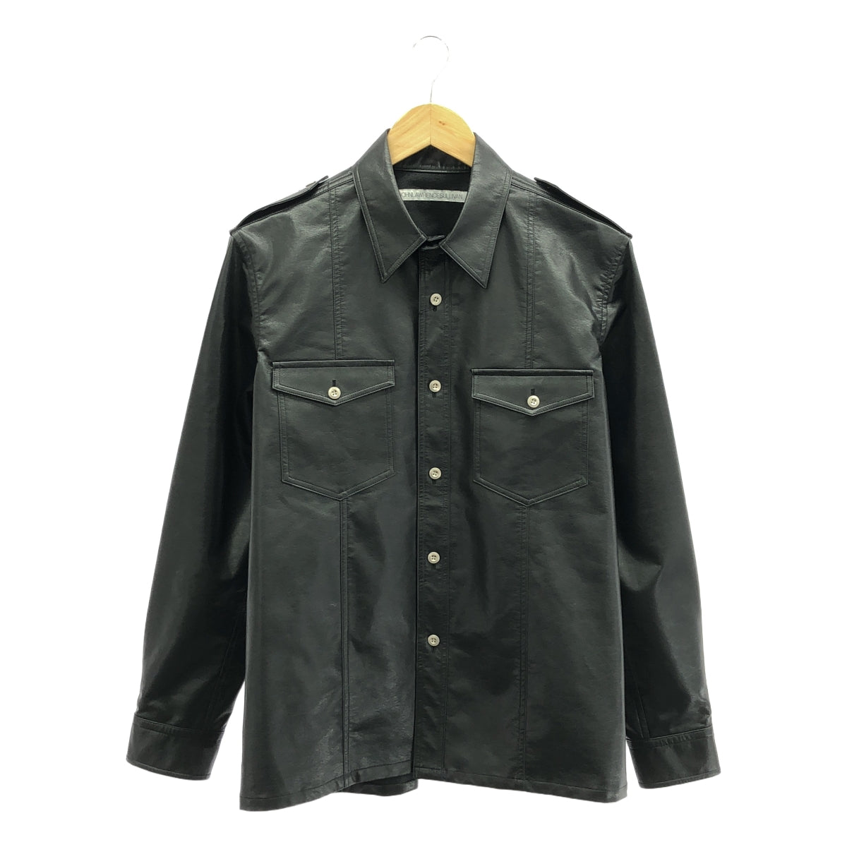 【美品】  JOHN LAWRENCE SULLIVAN / ジョンローレンスサリバン | 2023AW | VEGAN LEATHER MILITARY SHIRT フェイクレザー ミリタリー シャツ | 46 | ブラック | メンズ