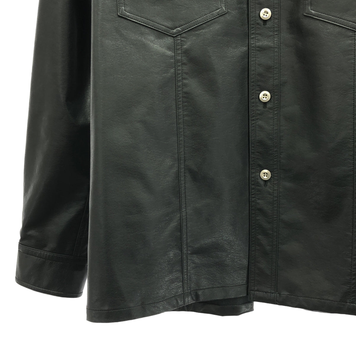 【美品】  JOHN LAWRENCE SULLIVAN / ジョンローレンスサリバン | 2023AW | VEGAN LEATHER MILITARY SHIRT フェイクレザー ミリタリー シャツ | 46 | ブラック | メンズ