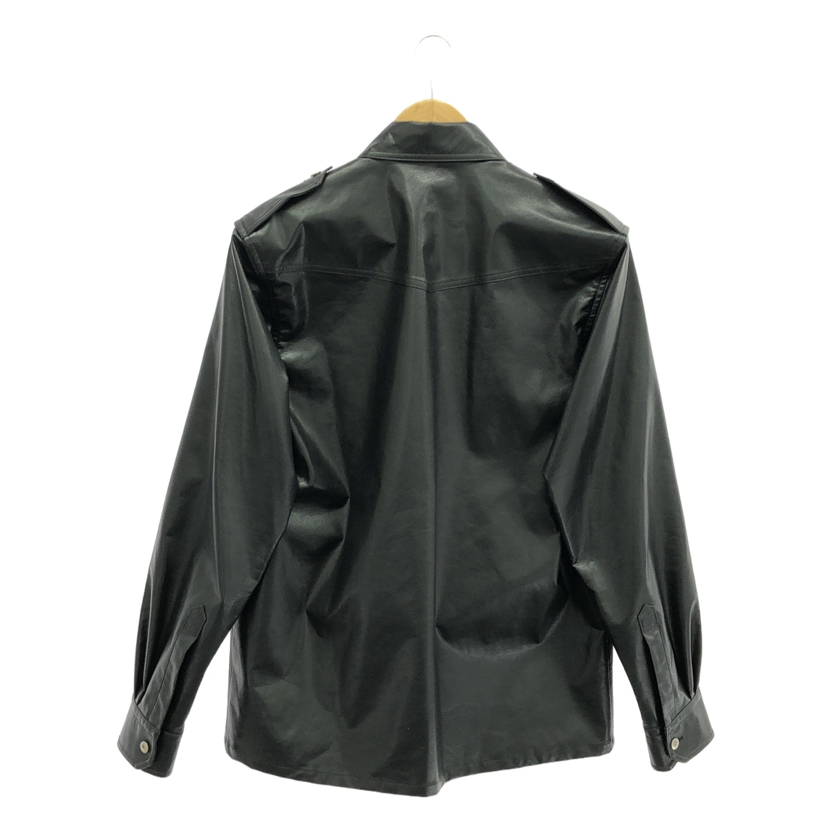 【美品】  JOHN LAWRENCE SULLIVAN / ジョンローレンスサリバン | 2023AW | VEGAN LEATHER MILITARY SHIRT フェイクレザー ミリタリー シャツ | 46 | ブラック | メンズ