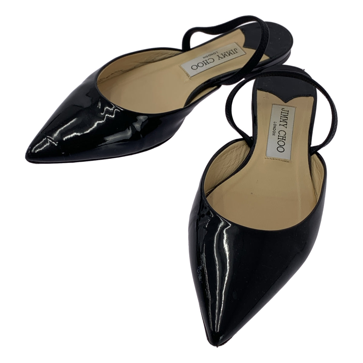 JIMMY CHOO | 漆皮尖頭繫帶涼鞋 | 尺寸 37 1/2 | 黑色 | 女款