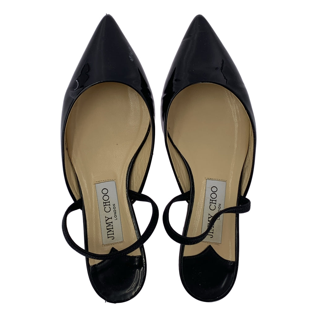 JIMMY CHOO / ジミーチュウ | パテントレザー ポインテッドトゥ ストラップ サンダル | 37 1/2 | ブラック | レディース