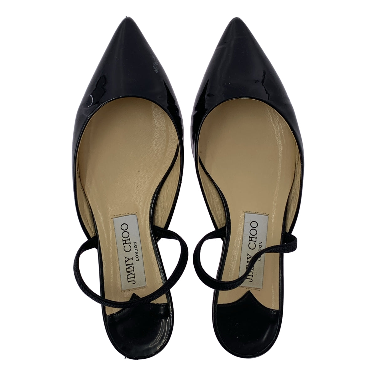 JIMMY CHOO | 漆皮尖頭繫帶涼鞋 | 尺寸 37 1/2 | 黑色 | 女款