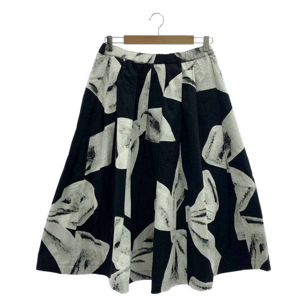【美品】  COMME des GARCONS / コムデギャルソン | 2022SS | 総柄 オーバーシルエットドローストリング スカート | S | ブラック/ホワイト | レディース
