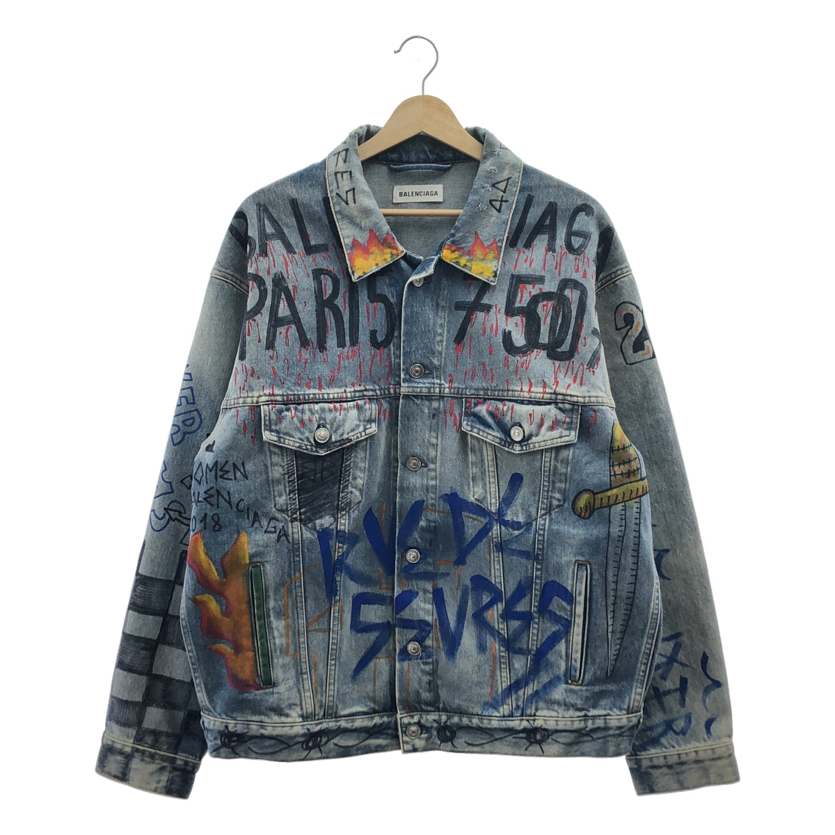 BALENCIAGA / バレンシアガ | 2018AW | Graffiti Denim Jacket オーバーサイズ グラフィティ デニムジャケット | 34 |