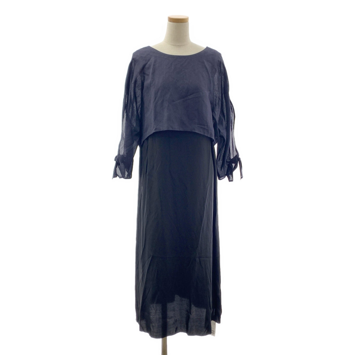 [新品] VERMEIL par iena | 2024SS | 混合材質洋裝 | F | 黑色/海軍藍 | 女款