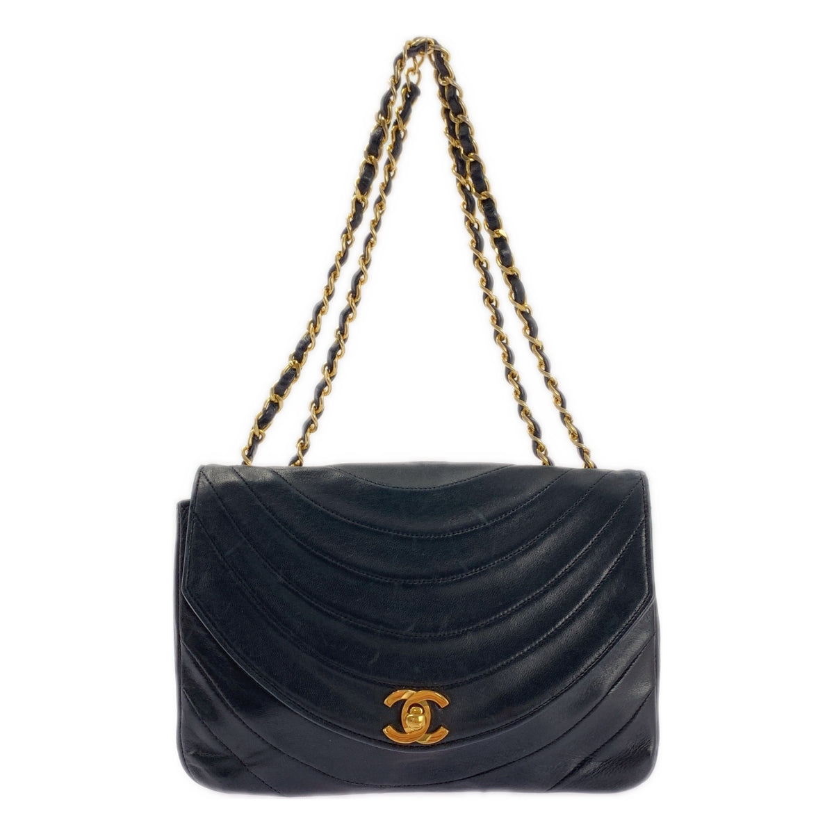CHANEL / 샤넬 | 램 스킨 턴록 웨이브 스티치 체인 숄더백 |