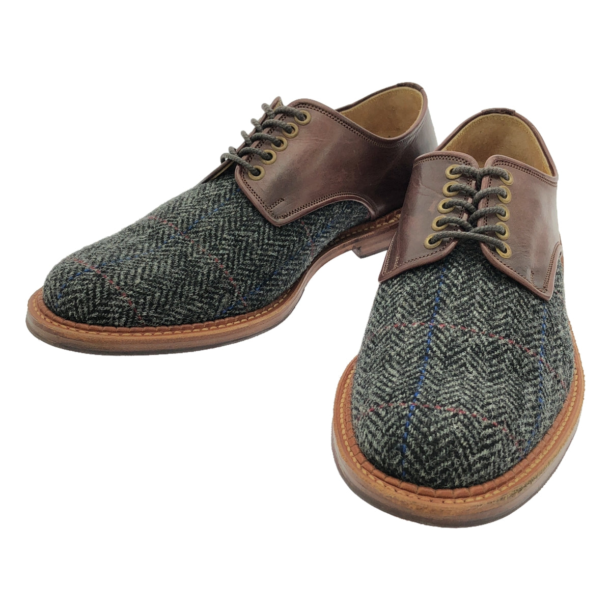 【美品】  foot the coacher / フットザコーチャー | × HARRIS TWEED / ハリスツイード 異素材 切替 レザー ドレスシューズ / 革靴 | 7 | ブラウン/グレー | メンズ