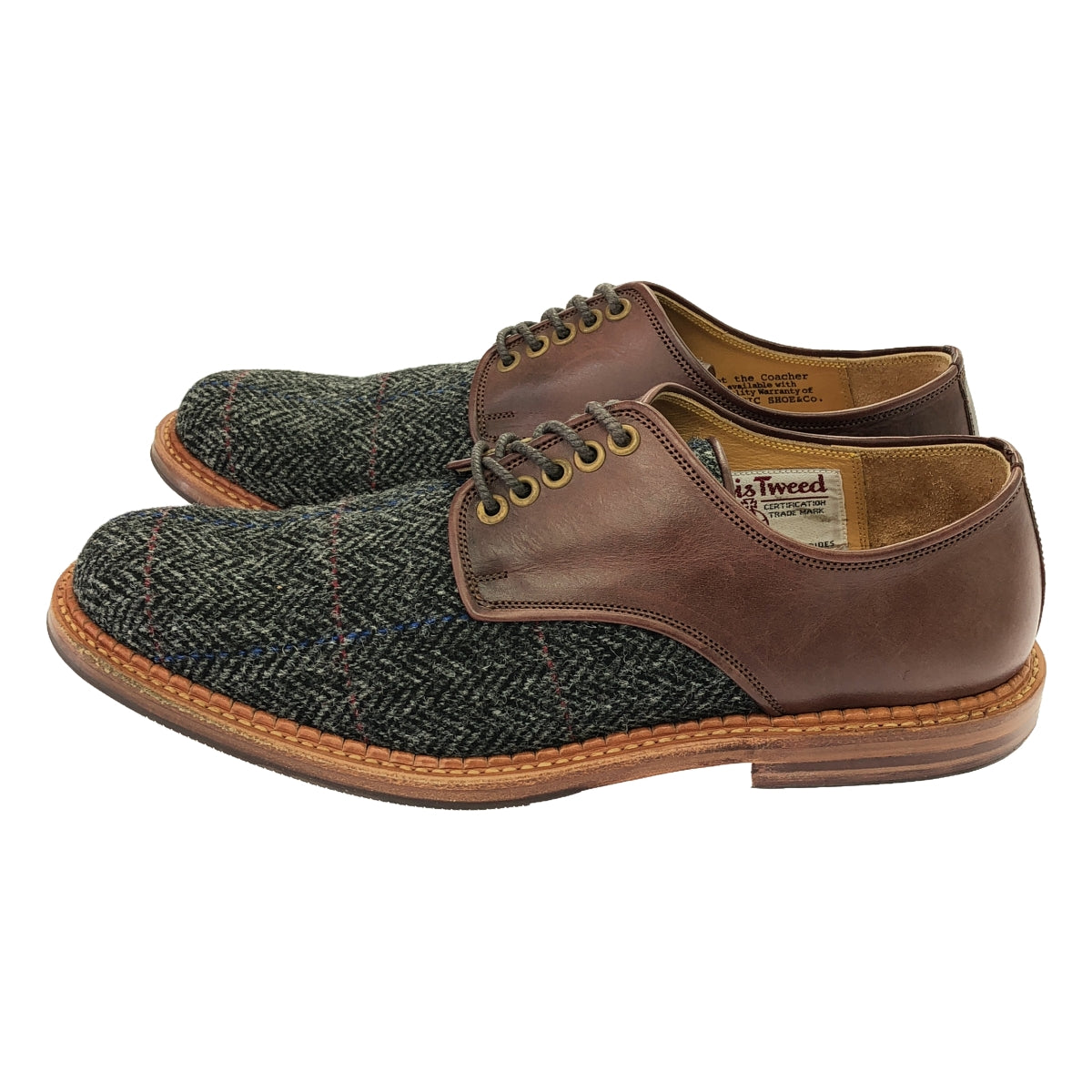 【미품】 foot the coacher / 풋 더 코처 | × HARRIS TWEED / 해리스 트위드 다른 소재 전환 가죽 드레스 신발 / 가죽 신발 | 7 | 브라운 / 그레이 | 남성