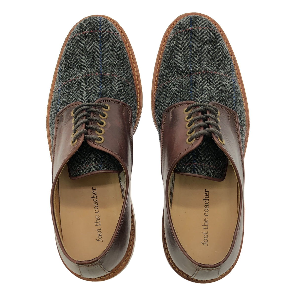 【美品】  foot the coacher / フットザコーチャー | × HARRIS TWEED / ハリスツイード 異素材 切替 レザー ドレスシューズ / 革靴 | 7 | ブラウン/グレー | メンズ