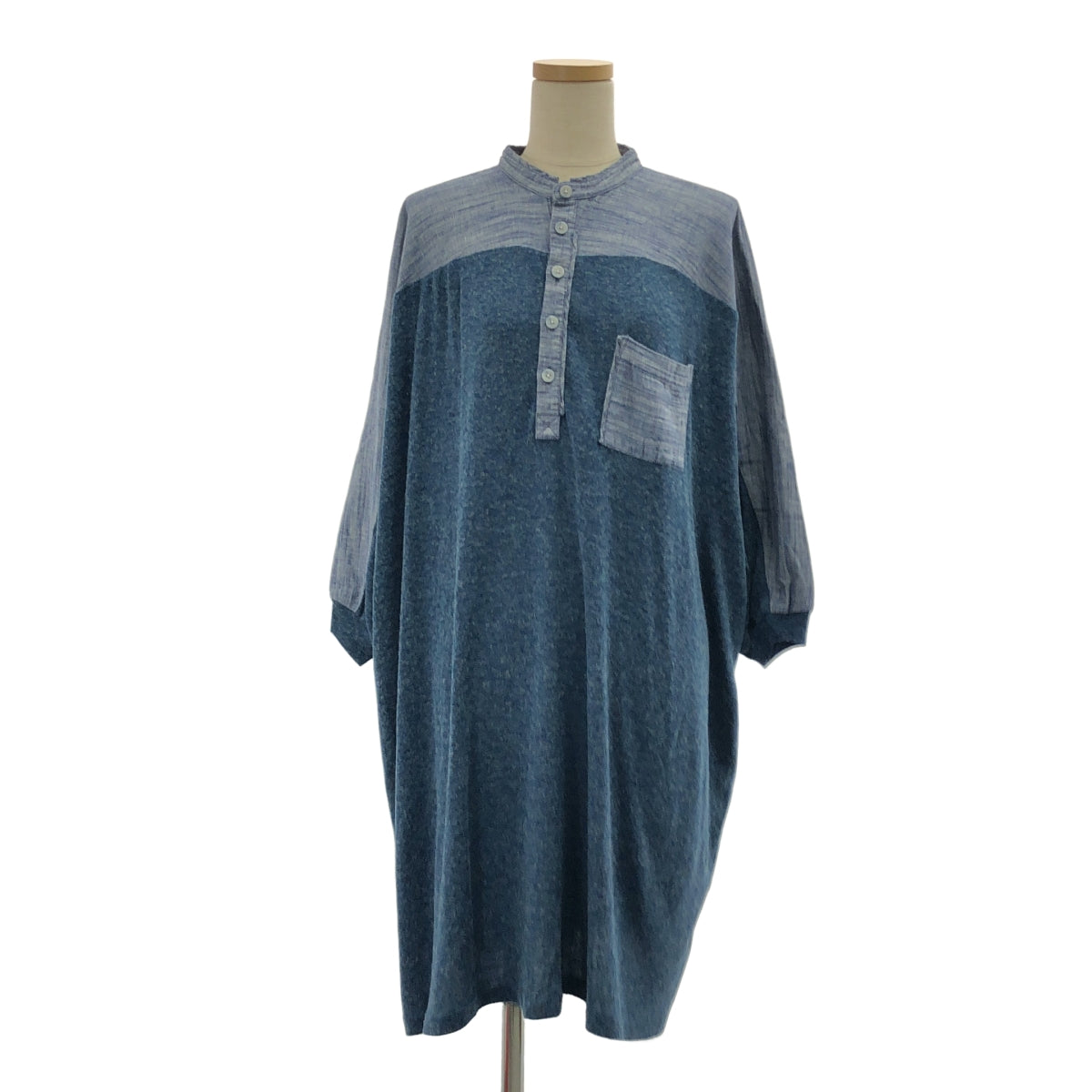 HENRIK VIBSKOV / ヘンリックヴィブスコフ | ウール 異素材 切替 ヘンリーネック ワンピース | XS/S | レディース