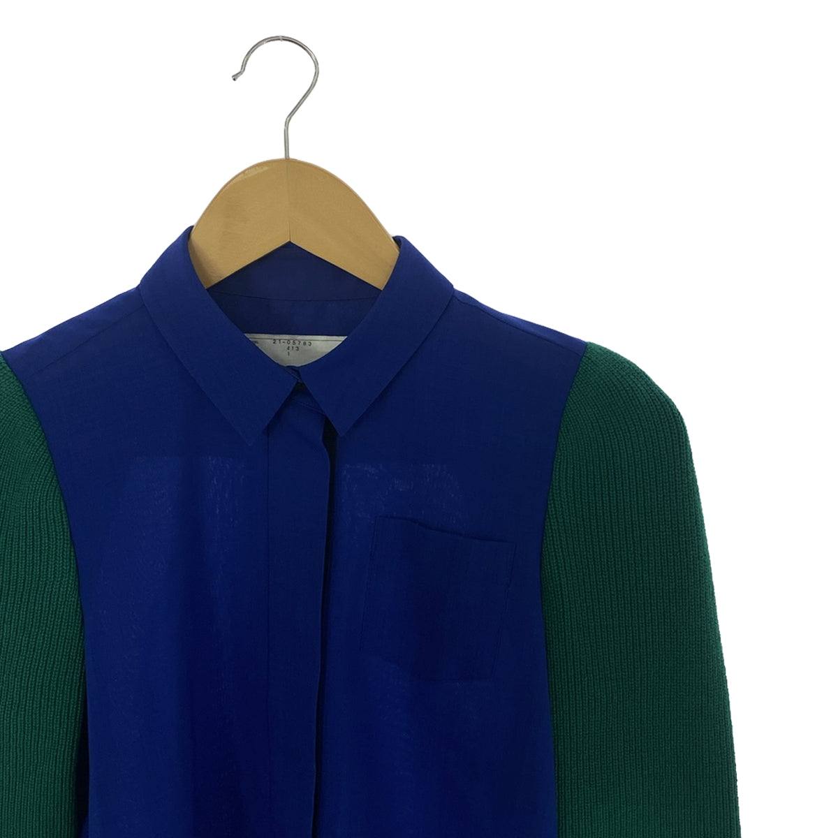 [Good Condition] sacai | Suiting Mix Shirt / Mixed Material Combination Shirt Dress | 1 | Blue/Green | Women's