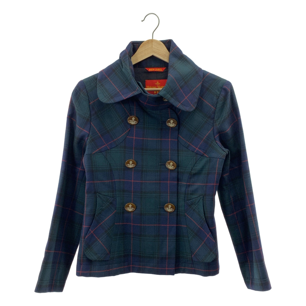 VIVIENNE WESTWOOD RED LABEL / ヴィヴィアンウエストウッドレッドレーベル | ウール チェック オーブボタン ショート トレンチ ジャケット | 1 | レディース