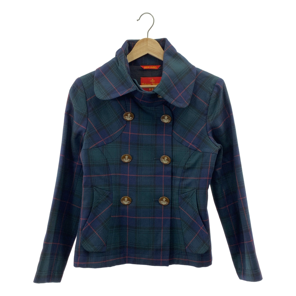 VIVIENNE WESTWOOD RED LABEL / ヴィヴィアンウエストウッドレッドレーベル | ウール チェック オーブボタン ショート トレンチ ジャケット | 1 | レディース