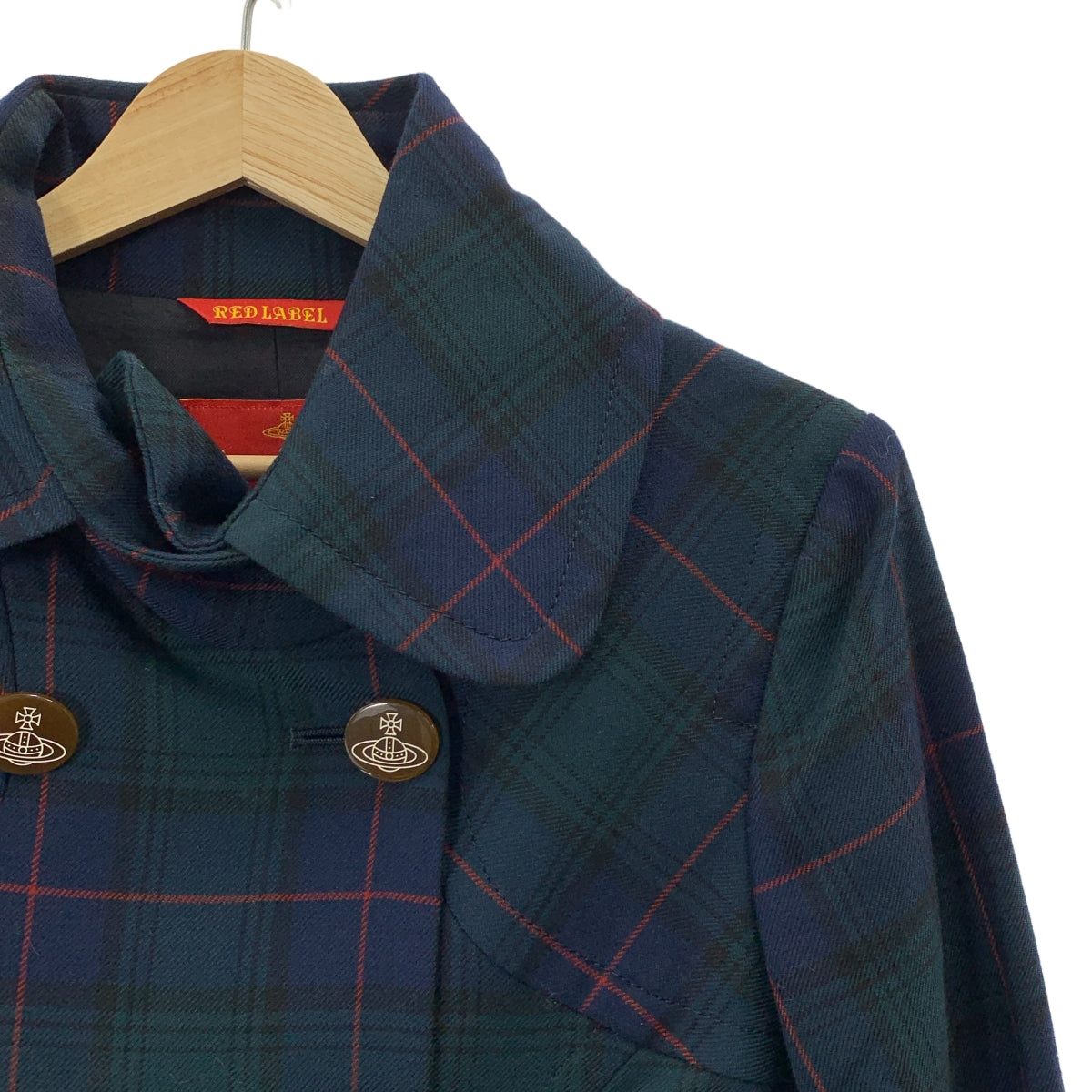 VIVIENNE WESTWOOD RED LABEL / ヴィヴィアンウエストウッドレッドレーベル | ウール チェック オーブボタン ショート トレンチ ジャケット | 1 | レディース