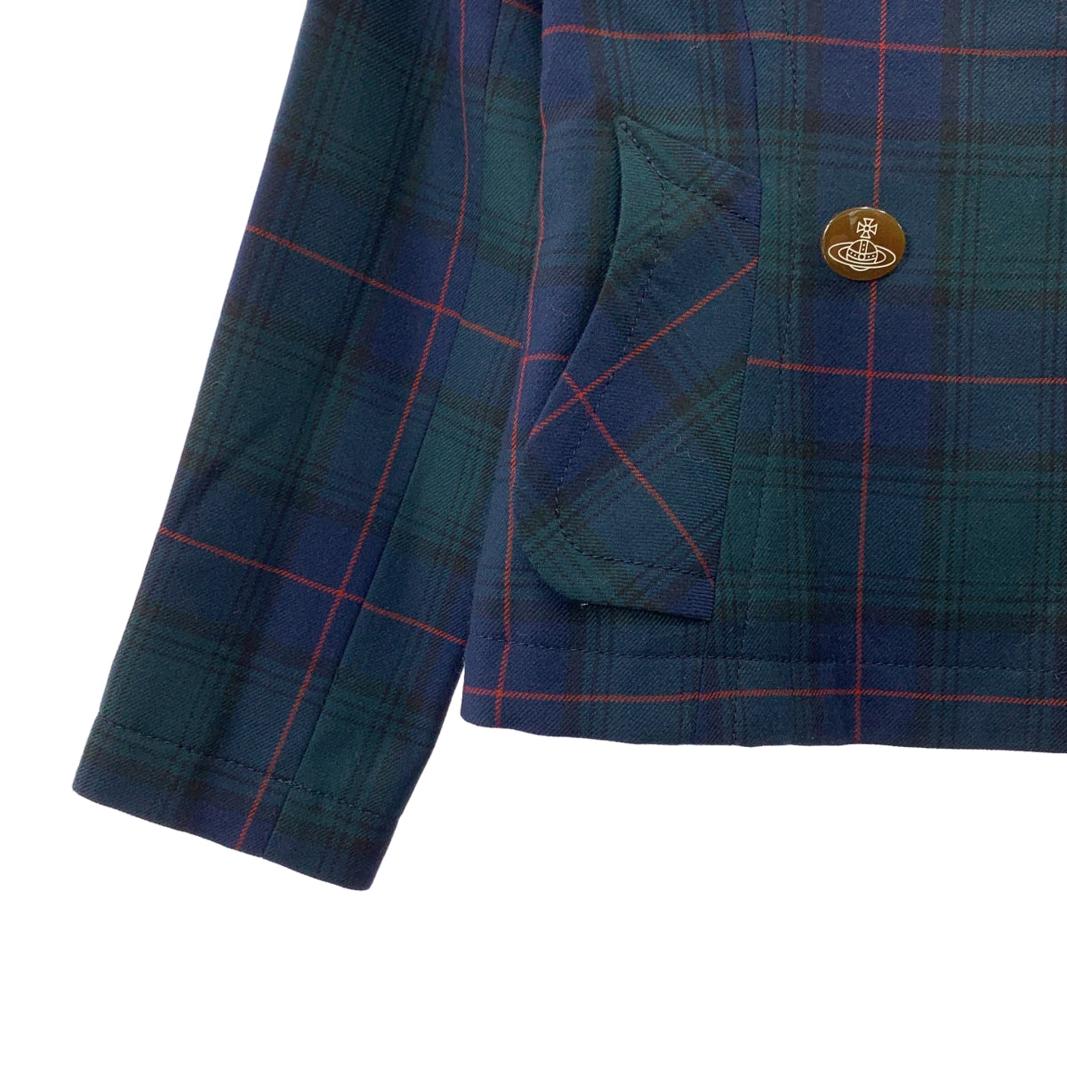 VIVIENNE WESTWOOD RED LABEL / ヴィヴィアンウエストウッドレッドレーベル | ウール チェック オーブボタン ショート トレンチ ジャケット | 1 | レディース