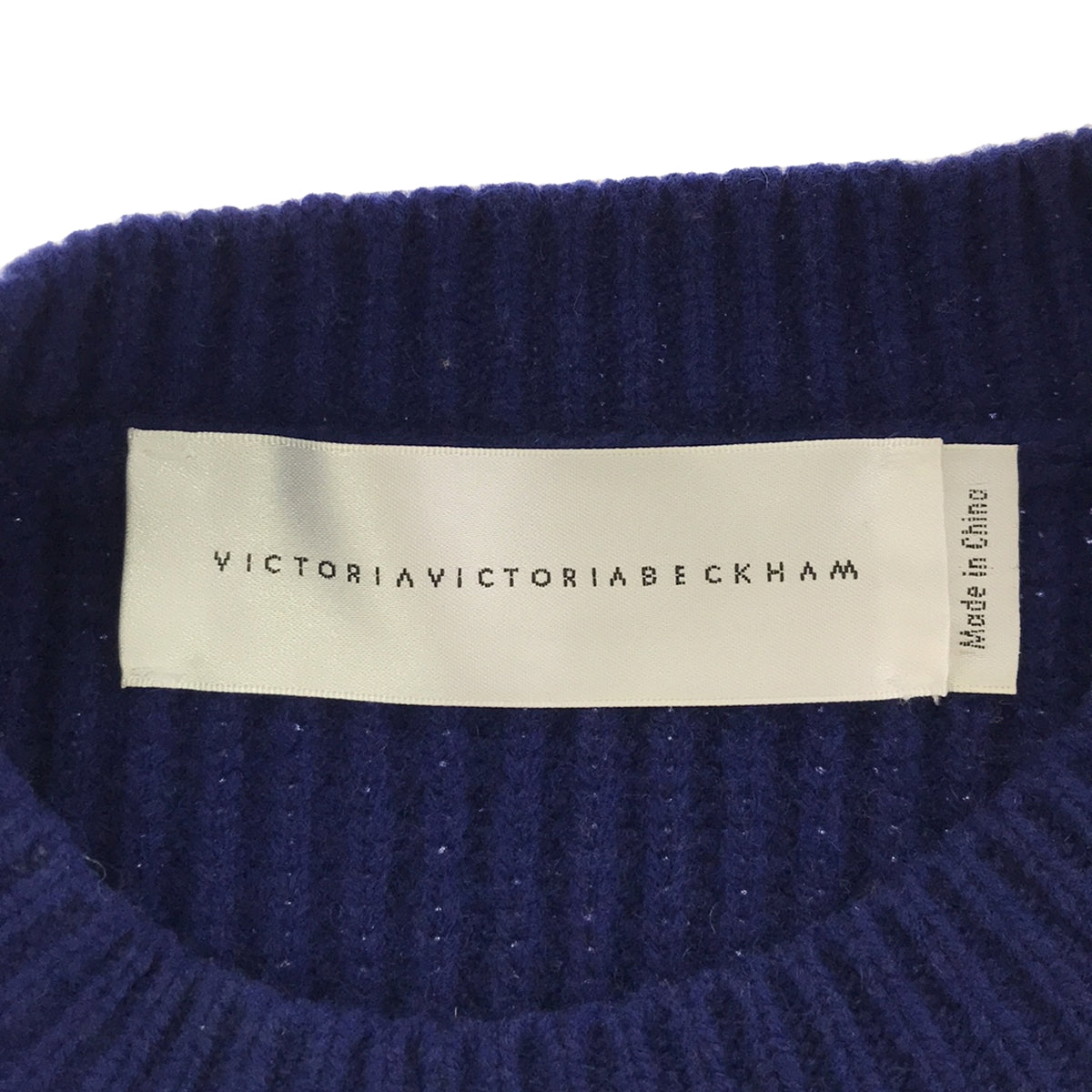 VICTORIA BECKHAM | Ribbed crew neck sweater | UK8 | Blue/Black | Women's