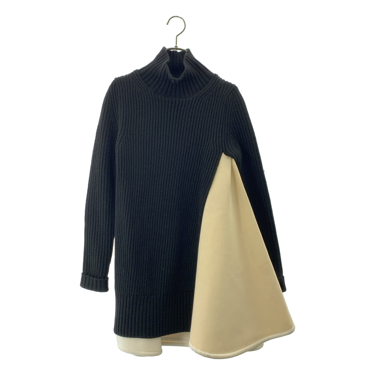 sacai / 사카이 | 2023AW | Wool Knit x Satin Bonding Dress / 울 다른 소재 전환 도킹 비대칭 하이넥 니트 원피스 | 1 |