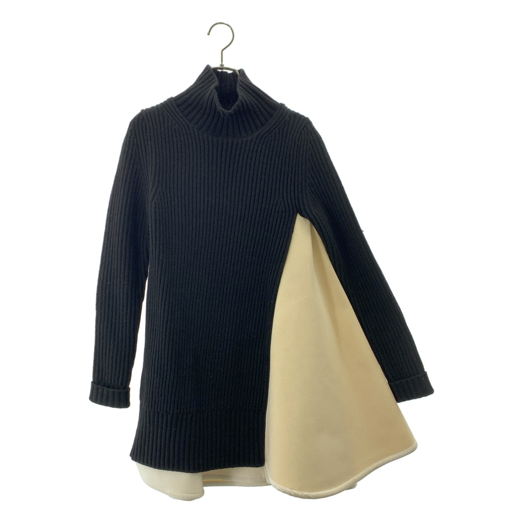 sacai / 사카이 | 2023AW | Wool Knit x Satin Bonding Dress / 울 다른 소재 전환 도킹 비대칭 하이넥 니트 원피스 | 1 |
