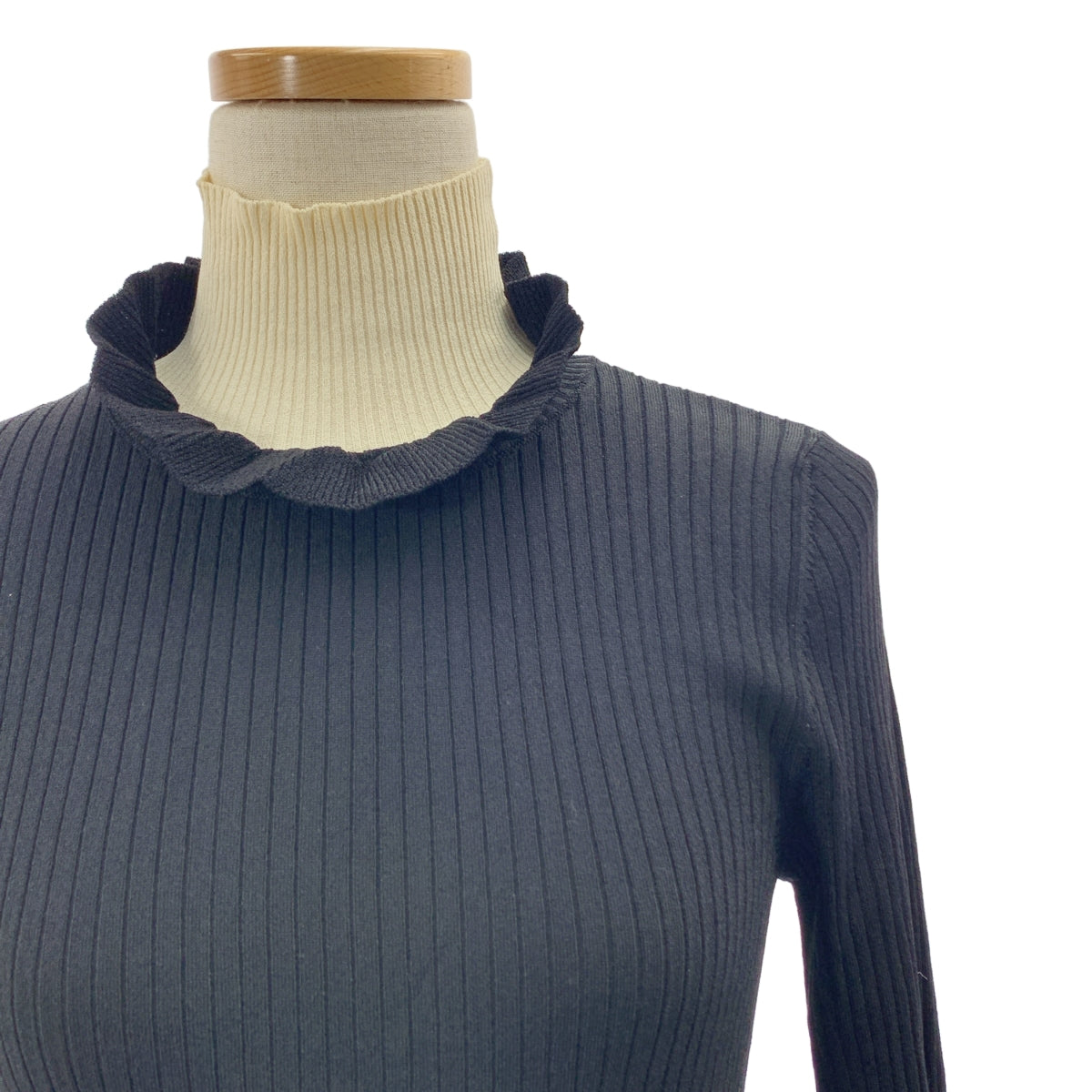 【美品】  RED VALENTINO / レッドヴァレンティノ | レイヤードカラー リブ ニット ワンピース | S | ブラック/ベージュ | レディース