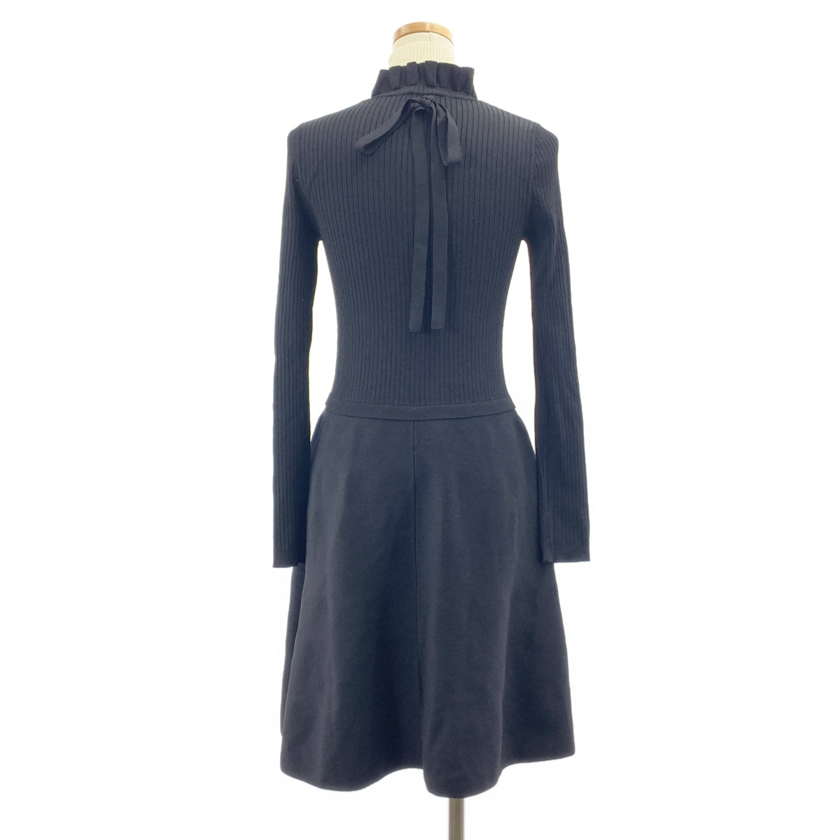 【美品】  RED VALENTINO / レッドヴァレンティノ | レイヤードカラー リブ ニット ワンピース | S | ブラック/ベージュ | レディース